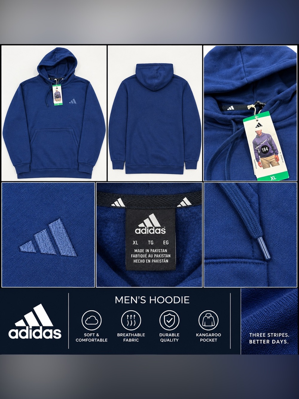 adidas Men’s Navy Blue Hooded Sweatshirt XLarge
